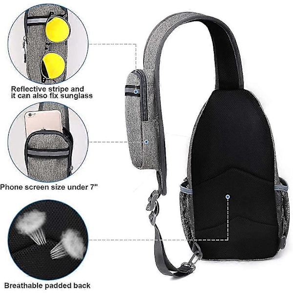 Crossbody Sling Ryggsäck Sling Väska Rese Vandring Bröstväska, Ljusgrå