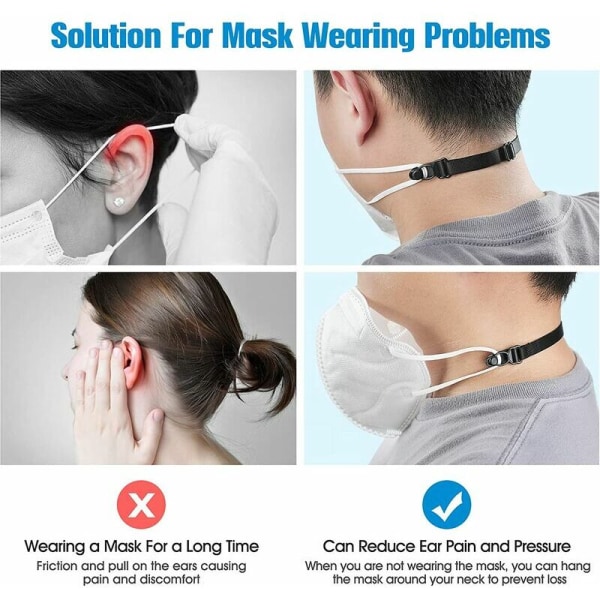 HANBING 5 st Pack Mask Rem Hängare bakom huvudkrok Justerbar Expander Mask Rem förlängning för att skydda öron, svart, HANBING