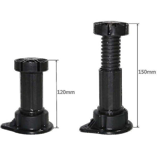 12 kpl säädettävät jalat huonekaluille, muovikaapin jalkoihin, pohjaklipsuilla - Korkeus 120-150 mm