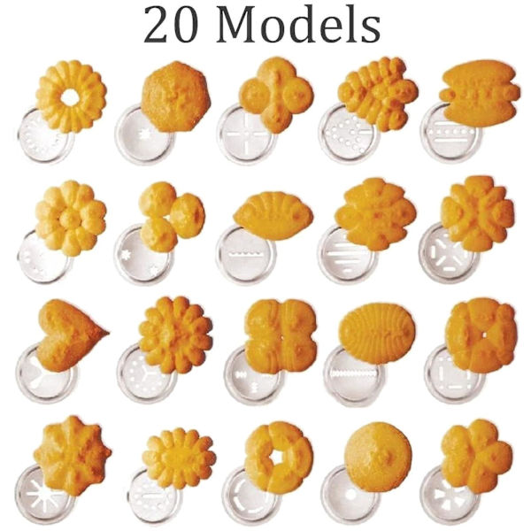 Kake- og kjeksmaker - Cookie Press Maskin med 20 Kjeksdisker og 4 Glasurtupper for Kakedekorasjon og Kjeksbaking