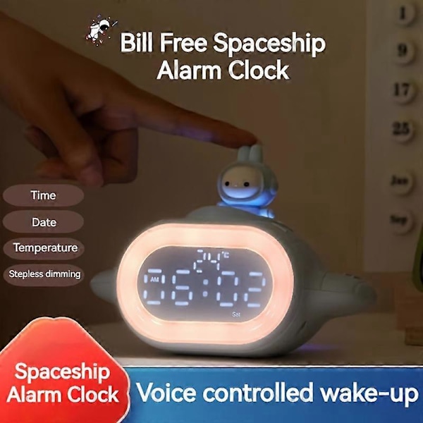 Bill Rabbit Rymdskepp Väckarklocka Elektronisk Student Smart Skrivbords Klocka (Blå)