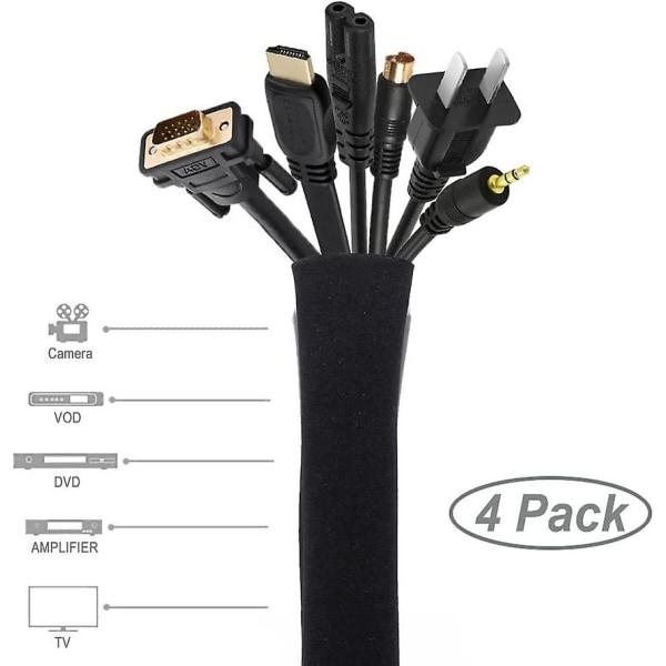 4-pack kabelhanteringshylsa, 50*11 cm organizer med dragkedja för tv-dator Kontor Hemunderhållning, flexibel kabelhylsa cover