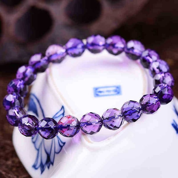 8mm naturlig lila ametist kvarts ädelsten facetterade pärlor armband för kvinnor