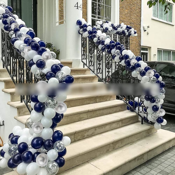 Blå ballonger kranssett, marineblå konfetti hvite ballonger bue kompatibel med fest bryllup bursdagsdekor