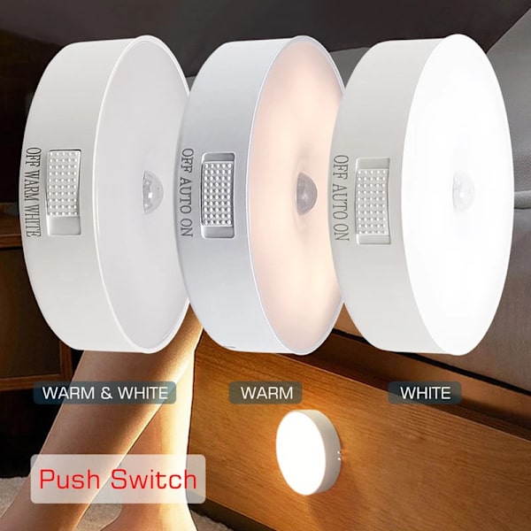 LED-rörelsesensorlampa USB-laddningsbar nattlampa Ljus för kök Sovrum Trapp Hall