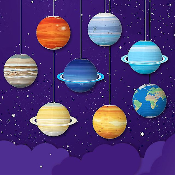 8 Pakke Planet Papirlykter Rom Klasserom Dekorasjoner Hengende Solsystem Planeter Lykt Planet Festartikler