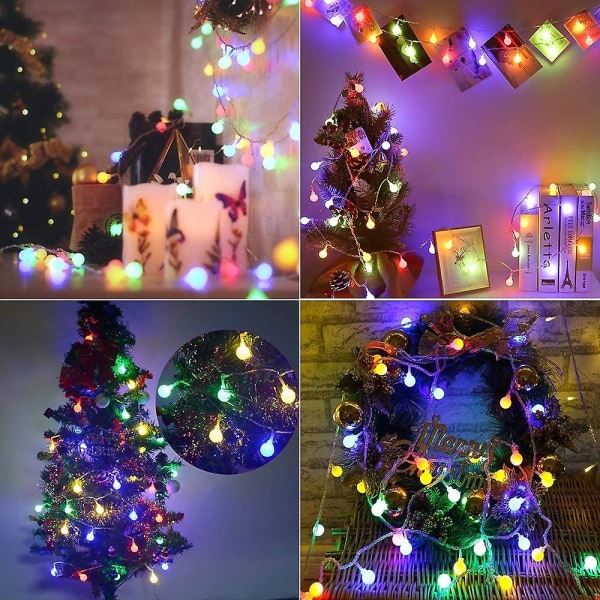 Flerfarvede lyskæder, led julekuglelys 8 tilstande med timerfunktion, vandtætte led lyskæder til indendørs og udendørs, soveværelse, fest,