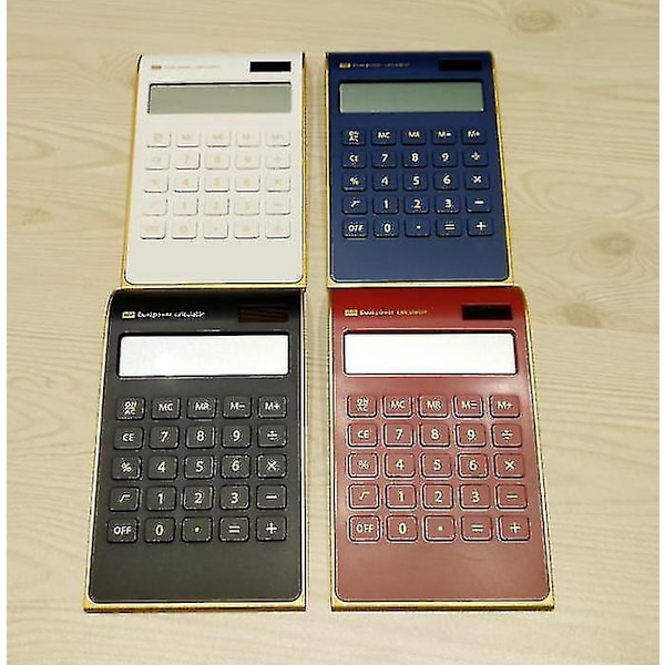 Kalkylator, Slank Elegant Design, Kontor/Hem Elektronik, Dubbeldriven Skrivbordskalkylator, Solenergi, 10 Siffror, Lutande LCD-skärm, Lutning