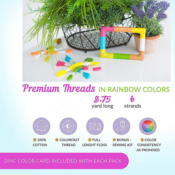 Premium Rainbow Color -kirjontalanka, ristipistokirjontalanka, Friendship rannekorujen lanka, askartelulanka, 100 väriä vyyhtiä per pakkaus, 30 kpl Fr