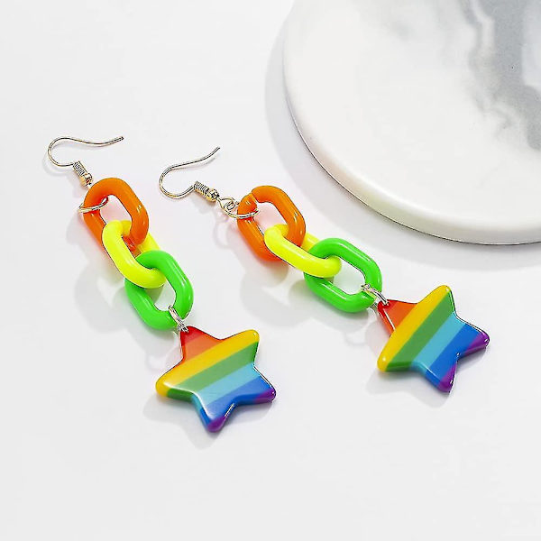 Sööt Rainbow-tähti Ketju Riippuva Korvakorut Naisille Tytöille Hypoallergeeniset Herkille Korville Kromatiset Y2k Henkilökohtaiset Riippuvat Korvakorut Loma Syntymäpäivä