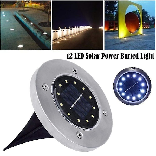 2 stk Solcellelamper Utendørs Hage 12led Solenergi Nedgravd Lys Rustfritt Stål Solcelle-Led Hagelamper Jordlampe Utendørs Stigressplen Hage