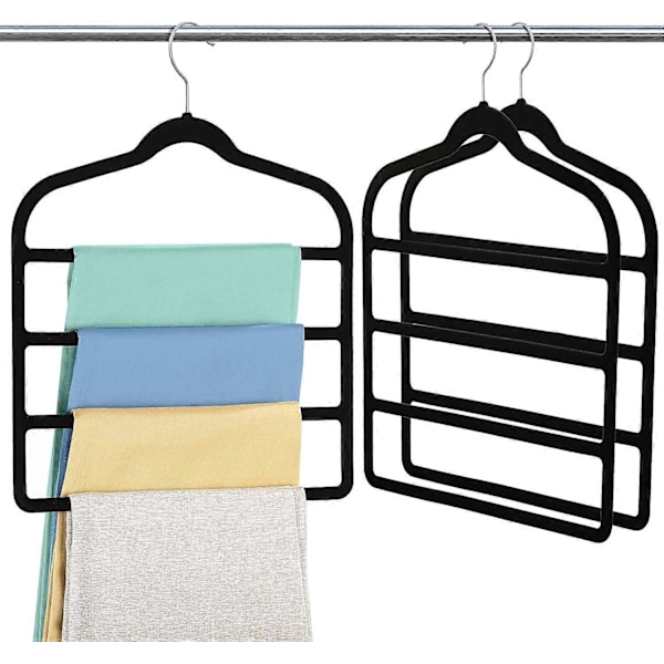 Sammetsbyxor Hängare Platsbesparande Halkfri Byxor Hängare 3 Pack Jeans Hängare Multi Bar Sammet Kläder Hängare Garderob Förvaring Organizer
