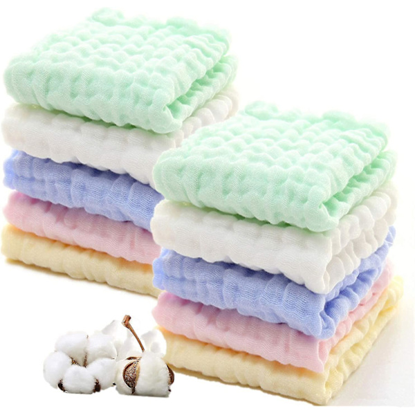 Vaskekluter for babys sensitive hud, flerlags bomulls badehåndkle, myke nyfødte ansiktskluter, flott dusjgave (10 stk, flerfarget)