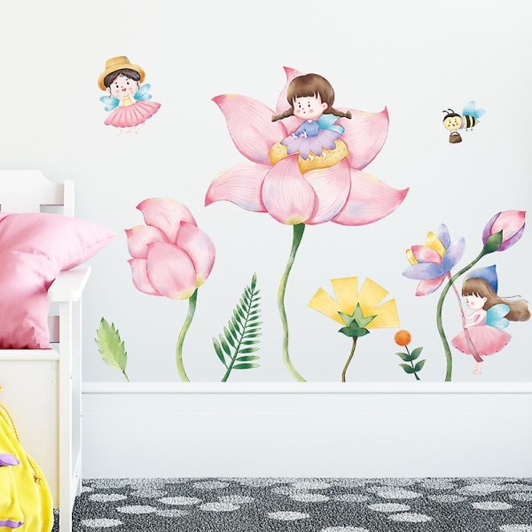 En set söta blomma flickor bee väggdekaler väggdekor väggdekoration för vardagsrummet kontor sovrum