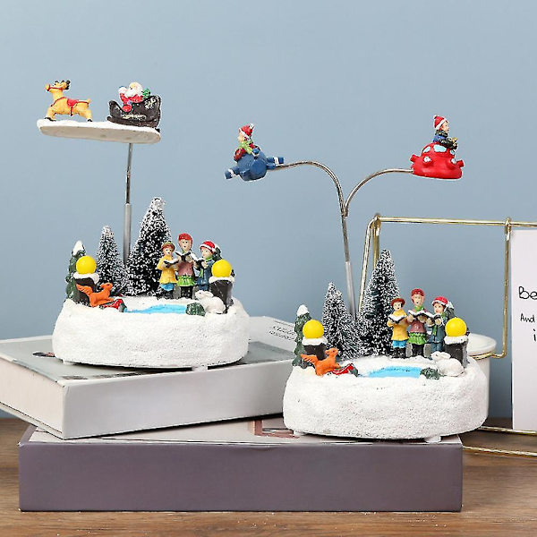 Julgranspynt LED Ljuslykta Roterande Musiklåda Jul Resin Hantverk Jul Ljus Musiklåda (stil 3)