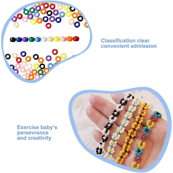 Mini Glasfrøperler til Armbånd Smykkefremstilling og Håndværk med Elastisk Snøre, Saks og Opbevaringsboks, 2mm, 24 Farver