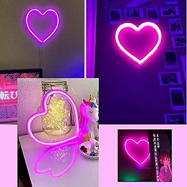Rosa hjärtformade neonljus, batteridrivna eller USB-drivna neon LED-lampor för fester, familjedekorationer, bord och väggar för bröllop i flickrum