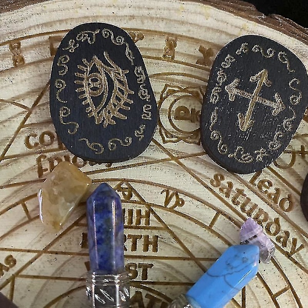 Træheks Rune Sten Sæt Graveret Symbol Til Meditation Divination Rune Sten Sæt Med Opbevaringspose Dug