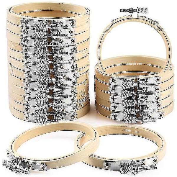 20 stycken 3 tum bambu broderirammar runda träcirklar korsstygn ram rund ring för konst hantverk praktisk sömnad