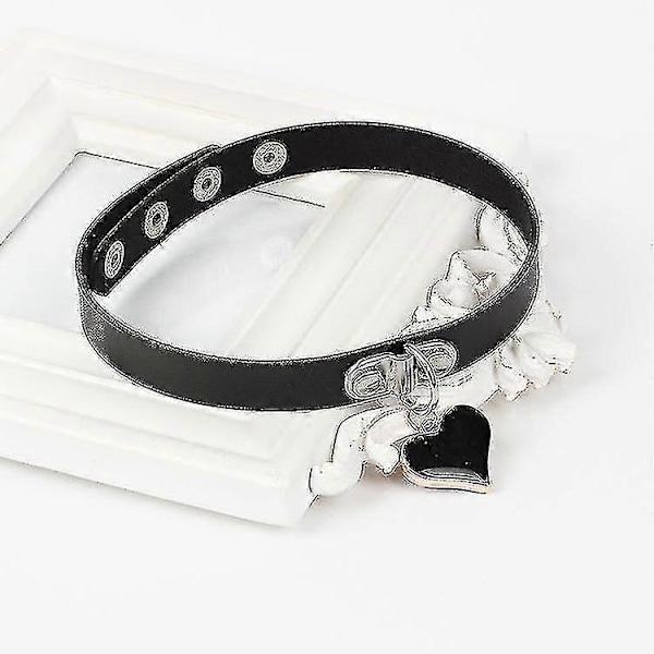 Halsband i läder med choker för dam, hjärtformad bygel, nyckelbenskedja, hjärta-XK11773