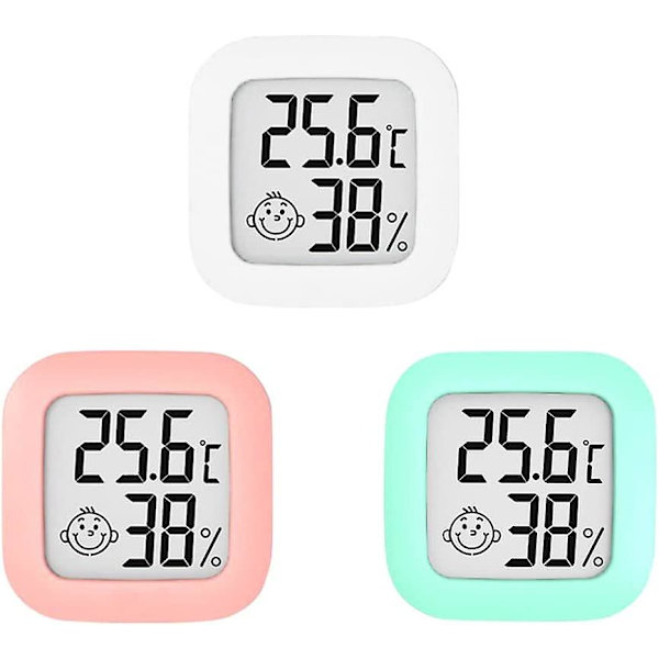 Sæt med 3 stk. Mini Indendørs Termometer-Hygrometer, Nøjagtighedsindikator Temperaturmonitor og Fugtighedsmåler
