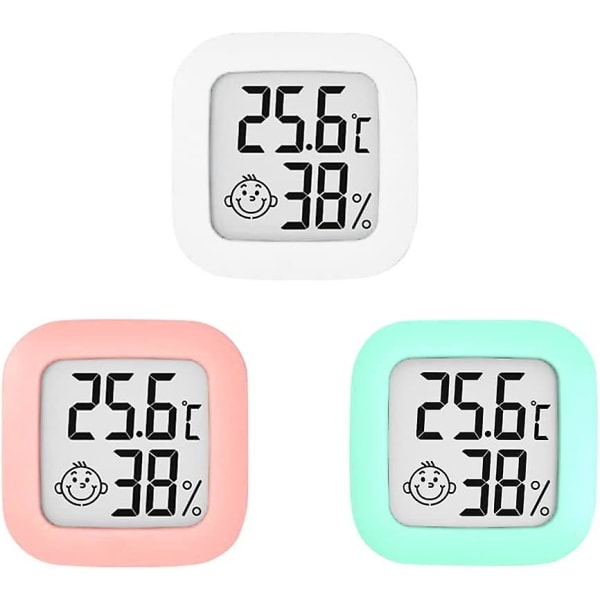 Set med 3 st Mini inomhustermometer-hygrometer, noggrannhetsindikator temperaturmonitor och fuktighetsmätare
