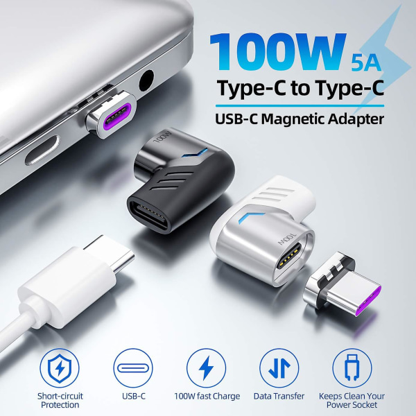 Magnetisk USB C-adapter (2-pack) Typ C-kontakt Högervinkelstöd USB Pd 100w Snabbladdning & 480mb/s Dataöverföring Kompatibel med Usb-c Mobile Pho