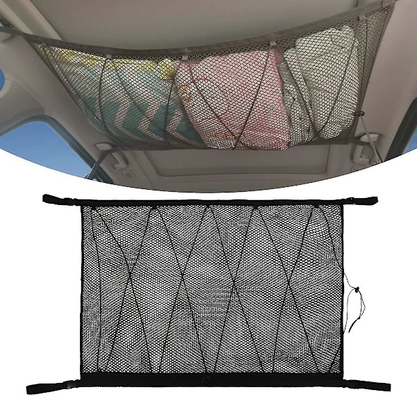 Car Ceiling Cargo Net, Car Interior Roof Storage Net With Zipper, Universal Car Trunk Organizer Sundries Bag