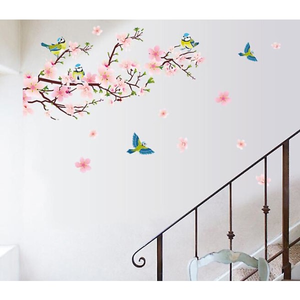 Et sett med veggdekor med blomstergren pene fugler veggklistremerker veggdekorasjon for stue soverom kjøkken kontor