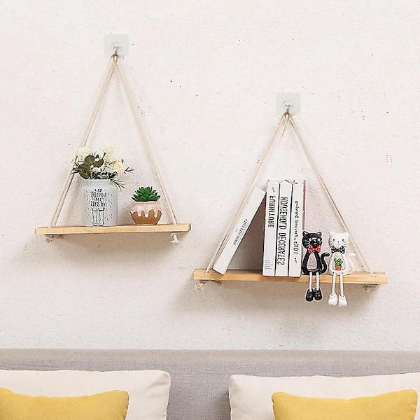 Decorative Shelves Premium Wood Swing Hanging Rope Wall Mounted Floating Shelves Plant Flower Pot Tray Nordic Home Decoration,B02