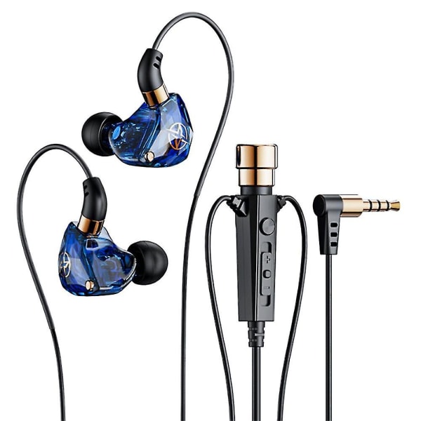 Hifi trådbundna hörlurar med mikrofonkompatibla sporter (blå)