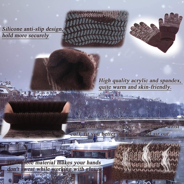 Vinterstrikkehansker, varme hansker med berøringsskjerm, varme fleecehansker