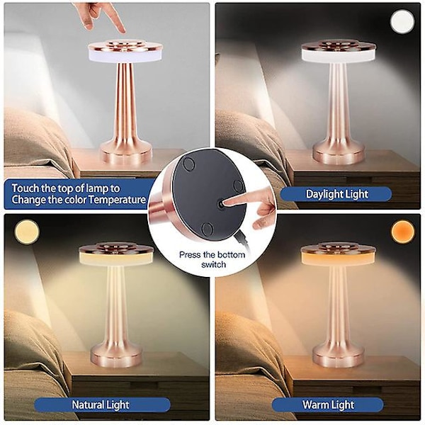 Retro Bar Bordlampe LED Genopladelig Skrivebordslampe Stue Dekoration Lampe Camping Luces Soveværelse Kaffe Dekoration Chambre Nattelys, MINI guld