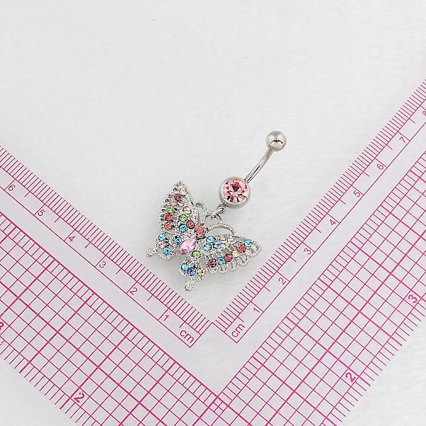 Navelring fjärilshänge i form av en diamantprydd navelring i flera färger