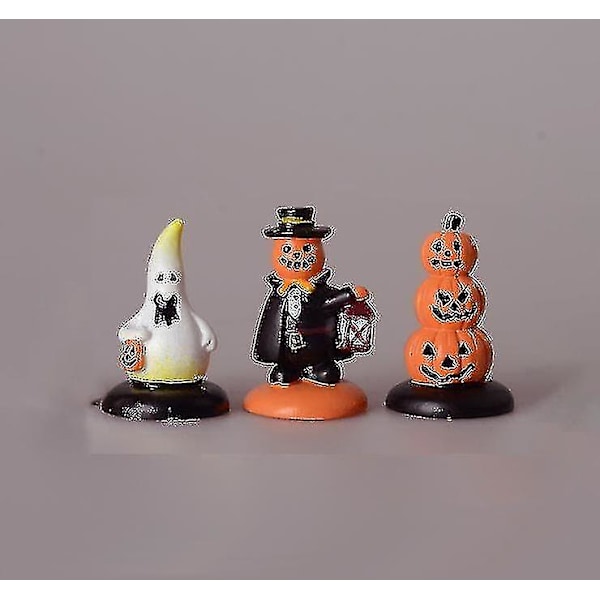 Halloween-figurer i miniatyrformat, pumpa, dekorationer, prydnader, dockhustillbehör, Halloween-festpresenter, påfyllning till påsar (3 st, flerfärgade)
