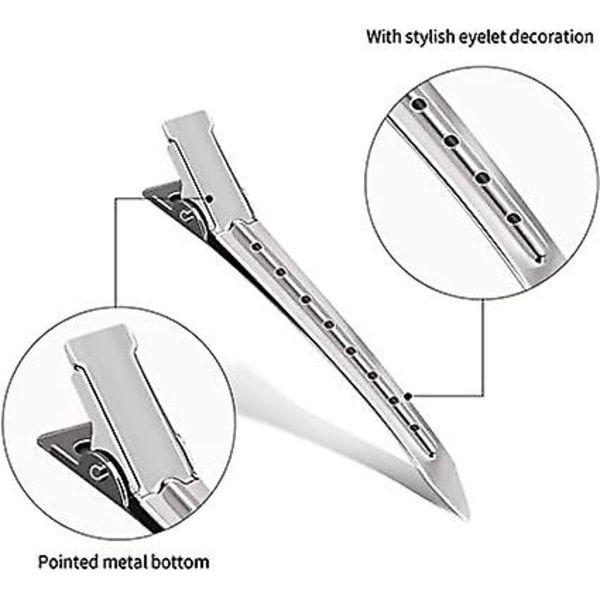 24 st hårklämmor hårklämmor krokodilhårklämmor metall krokodilklämma krokodilspännen locksektioneringsklämmor med hål (silver)