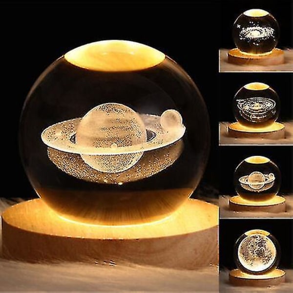 LED Krystall Bordlampe USB 3D Måne Galaxy Globe Nattelys Juleromdekorasjon Gave (Måne)
