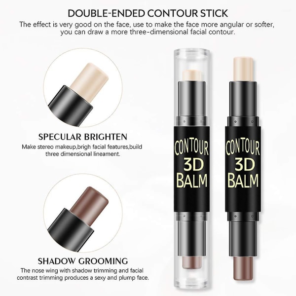 Dual-ended Highlight & Contour Stick Make Up Concealer Kit For 3D Face Shaping Body Shaping Make Up Set 3 stk.