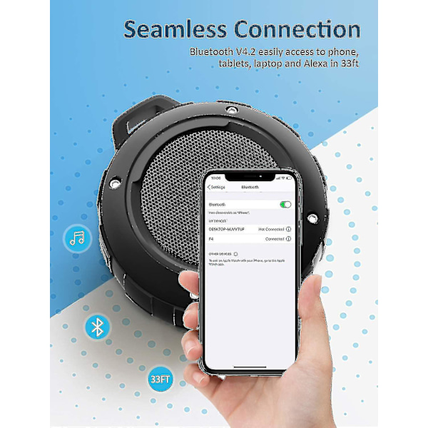 Portabel Bluetooth-högtalare, IPX5 Vattentät Duschhögtalare med HD-stereo, 8 Timmars Spela Tid, Inbyggd Mikrofon, Sugkopp, Trådlös Högtalare för Utomhus
