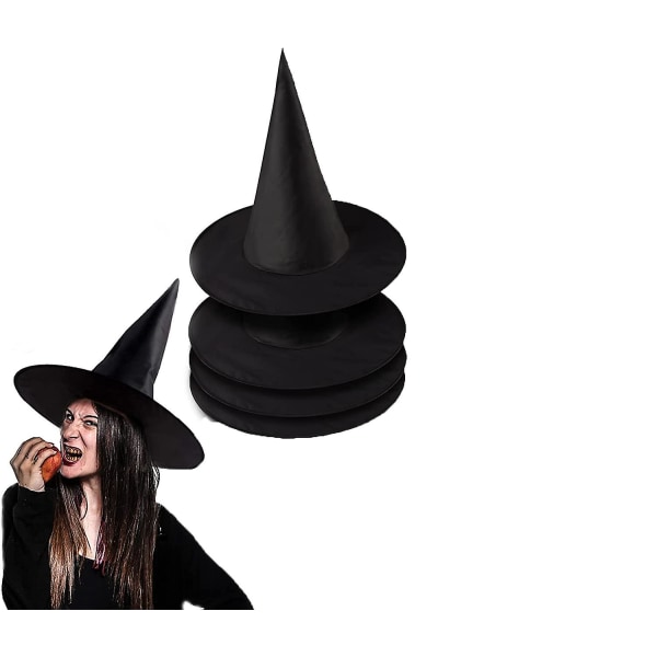 4 Pakke Halloween heks lue hekse cap kostyme tilbehør til Halloween julefest Svart
