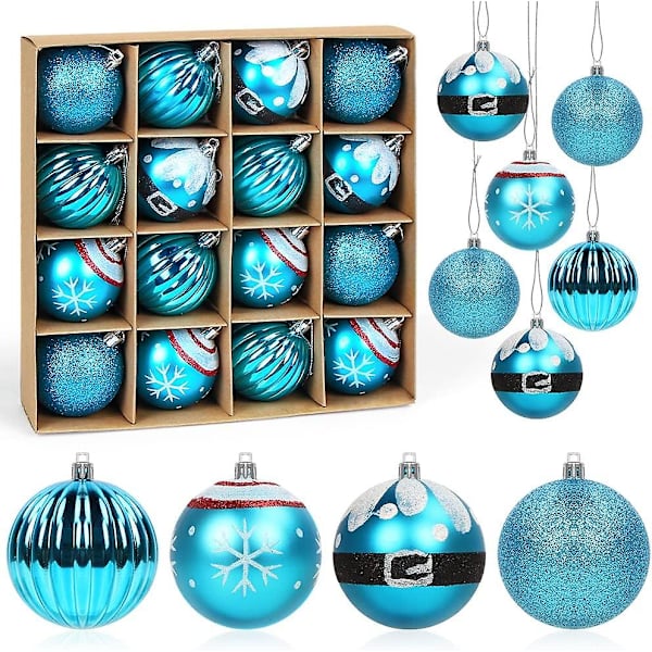 Blå julgranskulor 6 cm målad glitterfrostad struktur, set med 16