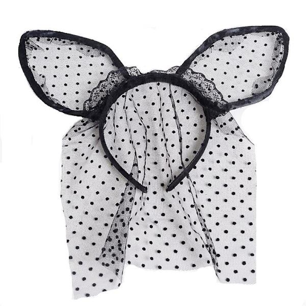 Evago 2-pack Vågbrosyrspets Hårband Svarta Kattungeöron Hårring Kaninöron Huvudband Festdekoration Huvudbonad Cosplay Huvudbonad för Halloween, jul, ma