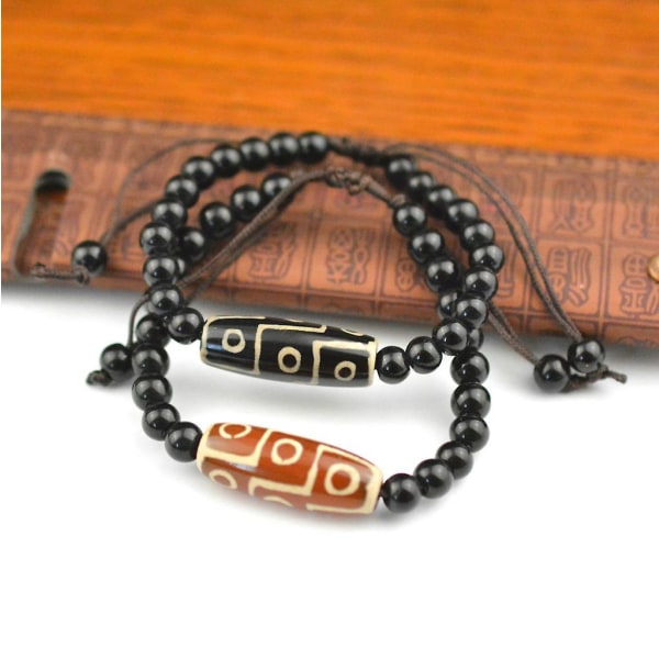Etniska smycken Six Eyes Dzi Bead Armband Buddha Bead Agate Dzi Bead Armband, set med 2