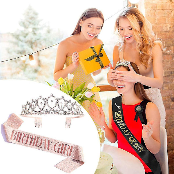 Fødselsdag Tiaraer Til Piger, Fødselsdag Glitter Krone Bælte, Tiara Til Kvinder Fødselsdag Dronning Med Fødselsdagspige Sash