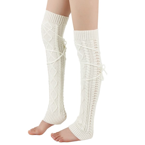 Långa damsockor med snörning, stickade virkade vadsockor (C)