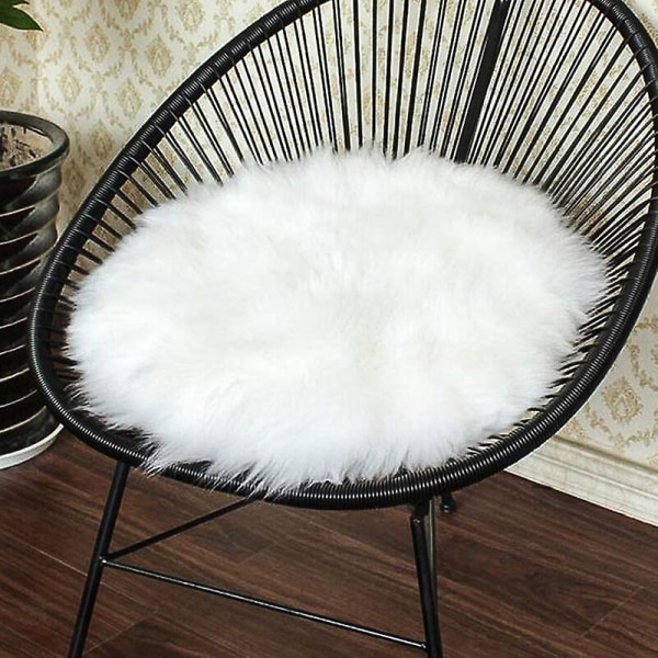 Konstgjord rund sittdyna, högkvalitativ päls fårskinn, plysch cover till sovrumsstol, 14 tum x 14 tum, vit