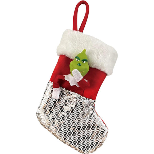 3-pack Grinch Jultomtar 3D Plysch Grinchs för Barn, Personliga Glittriga Julstrumpor för Hemmet, Julgransdekorationer-b