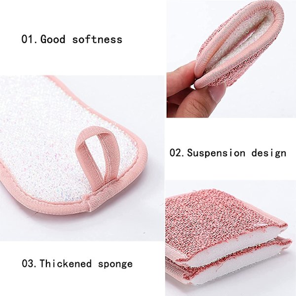 Kit med 3 mikrofiber svamp tvättbar återanvändbar diskborste - dubbelsidig skrubbborste - kök badrum trasa (h)