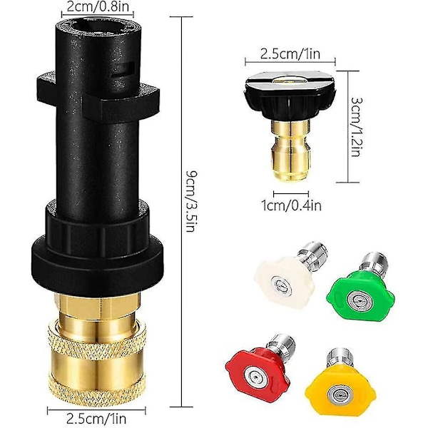 Painepesurin sovitin, painepesurin suutinsovitin 1/4'' pikaliittimellä & 5 kpl suutinta