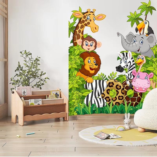 1pc Jungle Animal Wall Stickers Cartoon Animal Wall Stickers Elephant Monkey Giraffe Lion Wall Stickers for Baby Room Kid Nursery Home Wall Decor